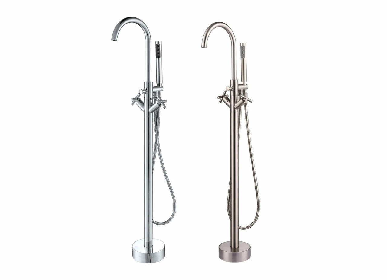 MTD Vanities Eilat 2009 Double Handle Floor Mount Tub Filler With Hand Shower 1 MTD Vanities Eilat 2009 Double Handle Floor Mount Tub Filler With Hand Shower