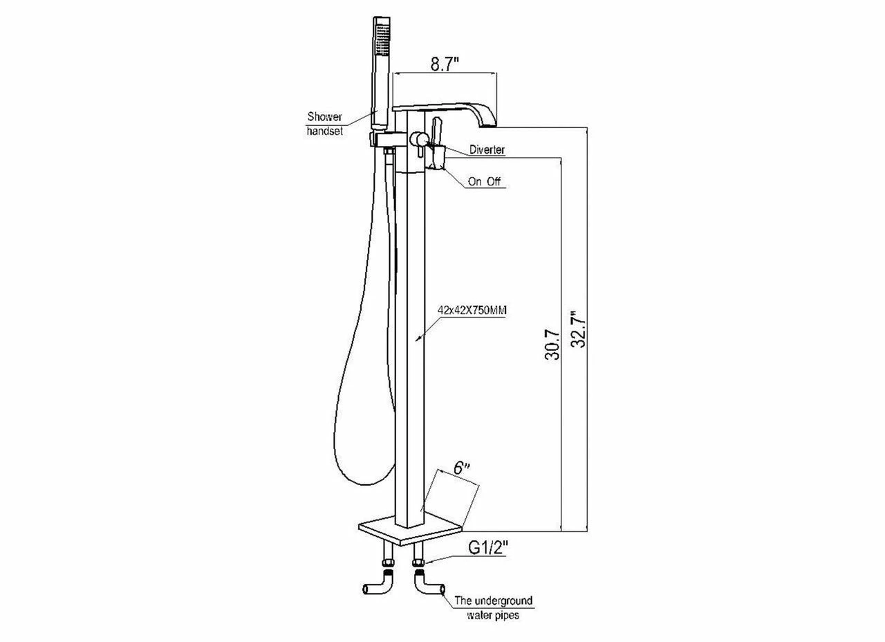 MTD Vanities Eilat 2015 Single Handle Floor Mount Tub Filler With Hand Shower 4 MTD Vanities Eilat 2015 Single Handle Floor Mount Tub Filler With Hand Shower - Image 4