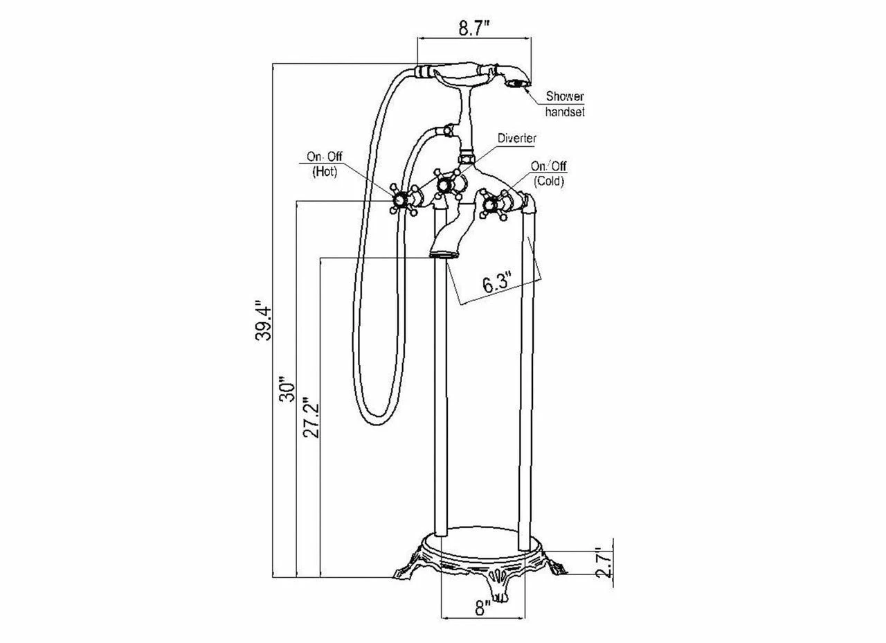 MTD Vanities Eilat 2019 Double Handle Floor Mount Tub Filler With Hand Shower 4 MTD Vanities Eilat 2019 Double Handle Floor Mount Tub Filler With Hand Shower - Image 4