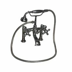 Barclay Products Clawfoot Tub Rim-Mounted Filler With Hand-Held Shower ā Metal Cross Handles