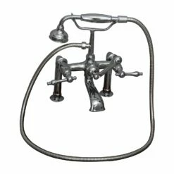 Barclay Products Clawfoot Rim-Mounted Filler With Hand-Held Shower – Metal Lever Handles