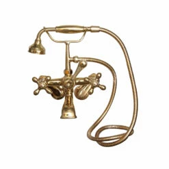 Barclay Products Tub Wall-Mounted Filler With Hand-Held Shower – Metal Cross Handles -Hansgrohe Shop 4604 MC PB