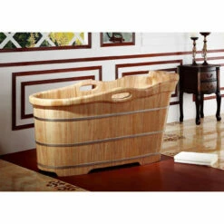 Alfi Brand AB1187 57" Free Standing Wooden Soaking Bathtub With Headrest
