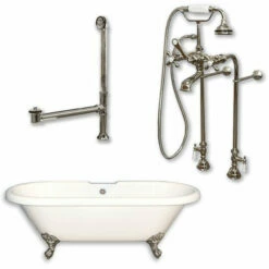 Cambridge Plumbing Acrylic Double Ended Clawfoot Bathtub 70" X 30" With No Faucet Drillings And Complete Plumbing Package