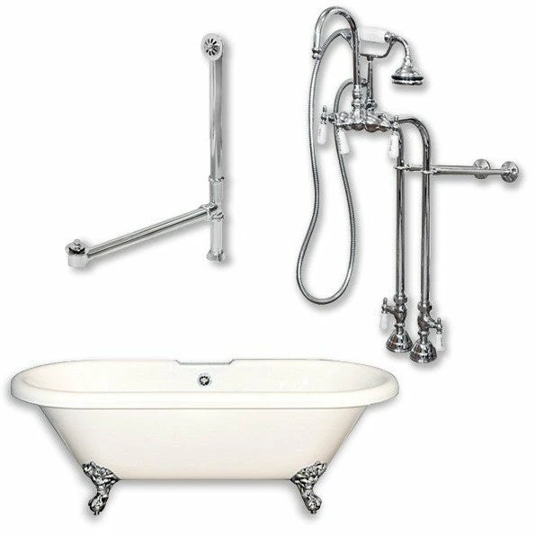 Cambridge Plumbing Acrylic Double Ended Clawfoot Bathtub 70" X 30" With No Faucet Drillings And Complete Polished Chrome Plumbing Package 1 Cambridge Plumbing Acrylic Double Ended Clawfoot Bathtub 70" X 30" With No Faucet Drillings And Complete Polished Chrome Plumbing Package