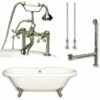 Cambridge Plumbing ADE-463D-6-PKG Acrylic Double Ended Clawfoot Bathtub 70" X 30" With 7" Deck Mount Faucet Drillings And Complete Plumbing Package