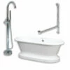 Cambridge Plumbing ADEP-150-PKG-CP-NH Acrylic Double Ended Pedestal Tub 70" X 30" No Faucet Drillings And Complete Polished Chrome Plumbing Package