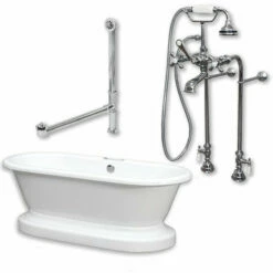 Cambridge Plumbing ADEP-398463-PKG-CP-NH Acrylic Double Ended Pedestal Bathtub 70" By 30" No Faucet Drillings And Polished Chrome Plumbing Package