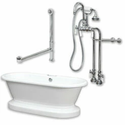 Cambridge Plumbing ADEP-398684-PKG-CP-NH Acrylic Double Ended Pedestal Bathtub 70" X 30" No Faucet Drillings And Polished Chrome Plumbing Package