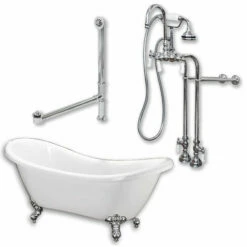 Cambridge Plumbing ADES-398684-PKG-CP-NH Acrylic Double Ended Slipper Bathtub 68" By 28" No Faucet Drillings And Polished Chrome Plumbing Package