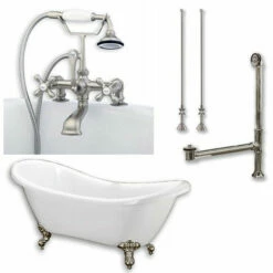 Cambridge Plumbing ADES-463D-2-PKG-BN-7DH Acrylic Double Ended Clawfoot Tub 68" X 28" No Faucet Drillings - Complete Brushed Nickel Plumbing Package
