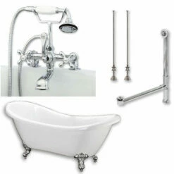Cambridge Plumbing ADES-463D-2-PKG-CP-7DH Acrylic Double Ended Slipper Tub 68" X 28" With 7" Faucet Drillings - Polished Chrome Plumbing Package