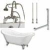 Cambridge Plumbing Acrylic Double Ended Slipper Bathtub 68" X 28" With 7" Deck Mount Faucet Drillings And Complete Polished Chrome Plumbing Package