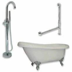 Cambridge Plumbing AST61-150-PKG-CP-NH Acrylic Slipper Bathtub 61" X 28" With No Faucet Drillings And Complete Polished Chrome Plumbing Package