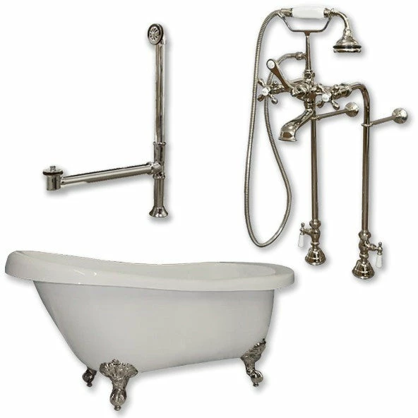 Cambridge Plumbing Acrylic Slipper Bathtub 61" X 28" With No Faucet Drillings And Complete Plumbing Package 1 Cambridge Plumbing Acrylic Slipper Bathtub 61" X 28" With No Faucet Drillings And Complete Plumbing Package