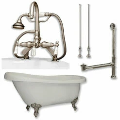 Cambridge Plumbing Acrylic Slipper Bathtub 61" X 28" With 7" Deck Mount Faucet Drillings And Complete Plumbing Package
