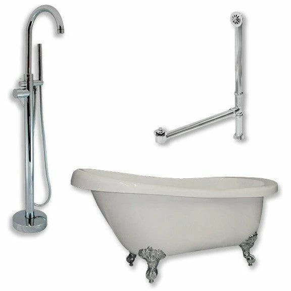 Cambridge Plumbing Acrylic Slipper Bathtub 67" X 28" With No Faucet Drillings And Complete Polished Chrome Plumbing Package 1 Cambridge Plumbing Acrylic Slipper Bathtub 67" X 28" With No Faucet Drillings And Complete Polished Chrome Plumbing Package