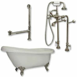 Cambridge Plumbing Acrylic Slipper Bathtub 67" X 28" With No Faucet Drillings And Complete Plumbing Package