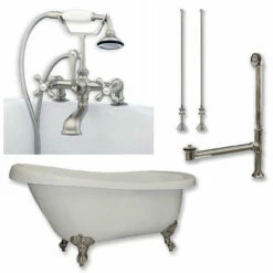 Cambridge Plumbing Acrylic Slipper Bathtub 67" X 28" With 7" Deck Mount Faucet Drillings And British Telephone Style Faucet Complete Plumbing Package