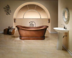Barclay Carwyn COTDSN72L-SAC 72" Copper Double Slipper Freestanding Tub -Hansgrohe Shop BarclayCarwynCOTDSN72L SAC72CopperDoubleSlipperFreestandingTub