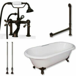 Cambridge Plumbing Cast Iron Double Ended Clawfoot Tub 60" By 30" With Tub Faucet - Package -Hansgrohe Shop DE60 463D 6 PKG ORB 7DH