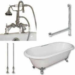 Cambridge Plumbing Cast Iron Double Ended Clawfoot Tub 60" By 30" With 7" Deck Mount Faucet Drillings And Faucet Polished Chrome Plumbing Package