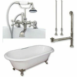 Cambridge Plumbing Cast Iron Double Ended Clawfoot Tub 67" X 30" 7" Deck Mount Faucet Drillings And Complete Plumbing Package