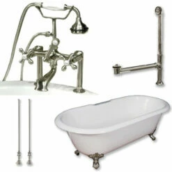 Cambridge Plumbing Cast Iron Double Ended Clawfoot Tub 67" By 30" With 7" Deck Mount Faucet Drillings And Plumbing Package With Deck Mount Risers