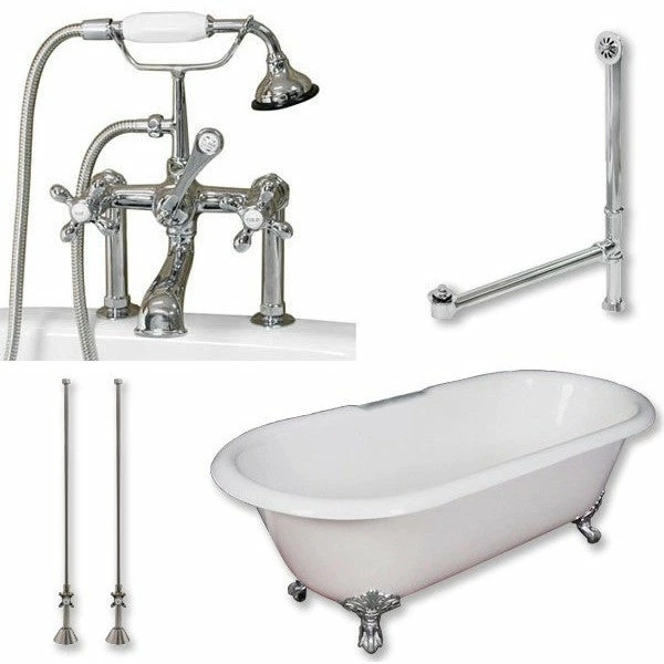 Cambridge Plumbing Cast Iron Double Ended Clawfoot Tub 67" By 30" With 7" Deck Mount Faucet Drillings And Plumbing Package With Deck Mount Risers 3 Cambridge Plumbing Cast Iron Double Ended Clawfoot Tub 67" By 30" With 7" Deck Mount Faucet Drillings And Plumbing Package With Deck Mount Risers - Image 3