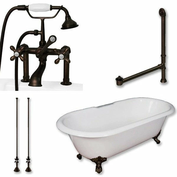 Cambridge Plumbing Cast Iron Double Ended Clawfoot Tub 67" By 30" With 7" Deck Mount Faucet Drillings And Plumbing Package With Deck Mount Risers 2 Cambridge Plumbing Cast Iron Double Ended Clawfoot Tub 67" By 30" With 7" Deck Mount Faucet Drillings And Plumbing Package With Deck Mount Risers - Image 2