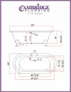 Cambridge Plumbing Cast Iron Double Ended Clawfoot Tub 67" X 30" -Hansgrohe Shop DE67 DH Spec c scaled 1