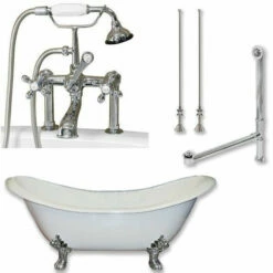 Cambridge Plumbing DES-463D-6-PKG Cast Iron Double Ended Slipper Tub 71" By 30" With 7" Deck Mount Faucet Drillings And Faucet Complete Package -Hansgrohe Shop DES 463D 6 PKG CP 7DH