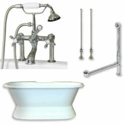 Cambridge Plumbing DES-PED-463D-6-PKG Cast Iron Double Ended Slipper Tub 71"X 30" With 7" Drillings And Faucet - Plumbing Package - Deck Mount Risers -Hansgrohe Shop DES PED 463D 6 PKG CP 7DH
