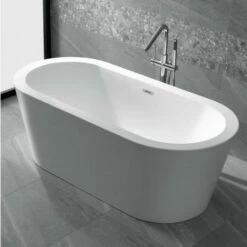 ANZZI Ares Series FT-AZ104 5.5 Ft. Center Drain Freestanding Bathtub In Glossy White -Hansgrohe Shop FT AZ104 3