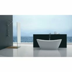 ANZZI Cross Series FT-AZ110 5.58 Ft. Freestanding Bathtub In White -Hansgrohe Shop FT AZ110 3