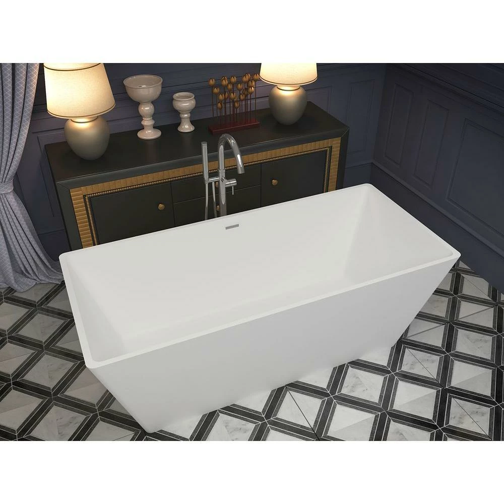 ANZZI Cenere Series 4.9 Ft. Man-Made Stone Classic Freestanding Flatbottom Non-Whirlpool Bathtub In Matte White With Freestanding Faucet 9 ANZZI Cenere Series 4.9 Ft. Man-Made Stone Classic Freestanding Flatbottom Non-Whirlpool Bathtub In Matte White With Freestanding Faucet - Image 9
