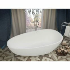 ANZZI Fiume Series FT-AZ502 5.6 Ft. Man-Made Stone Center Drain Freestanding Bathtub In Matte White -Hansgrohe Shop FT AZ502 4 aa05cb40 0980 4921 be2b b7c3ab640969