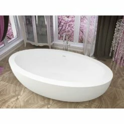 ANZZI Lusso Series FT-AZ504 6.3 Ft. Man-Made Stone Center Drain Freestanding Bathtub In Matte White -Hansgrohe Shop FT AZ504 4 b8872d6b eb9a 4e43 ac21 e8356033858e