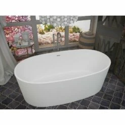 ANZZI Roccia Series FT-AZ505 5.1 Ft. Man-Made Stone Center Drain Freestanding Bathtub In Matte White -Hansgrohe Shop FT AZ505 4 14f30f11 e208 41fa af1e f9733c5bc656