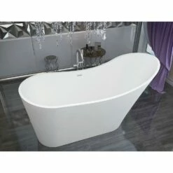 ANZZI Alto Series FT-AZ507 5.6 Ft. Man-Made Stone Center Drain Freestanding Bathtub In Matte White -Hansgrohe Shop FT AZ507 4 d3a89ac1 f7ef 42f1 8145 0b6bce882a31