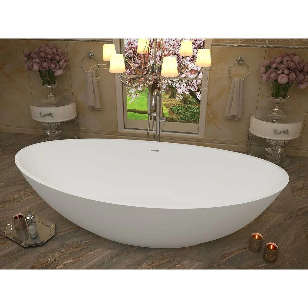 ANZZI Ala Series FT-AZ508 6.2 Ft. Man-Made Stone Center Drain Freestanding Bathtub In Matte White 4 ANZZI Ala Series FT-AZ508 6.2 Ft. Man-Made Stone Center Drain Freestanding Bathtub In Matte White - Image 4