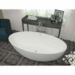 ANZZI Cestino Series FT-AZ510 5.5 Ft. Man-Made Stone Center Drain Freestanding Bathtub In Matte White -Hansgrohe Shop FT AZ510 4