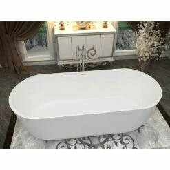 ANZZI Sabbia Series FT-AZ511 5.9 Ft. Man-Made Stone Center Drain Freestanding Bathtub In Matte White -Hansgrohe Shop FT AZ511 4