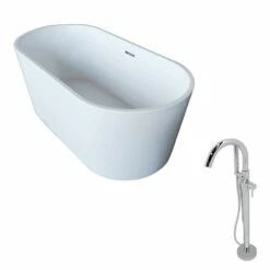 ANZZI Dover Series 5.6 Ft. Acrylic Classic Freestanding Flatbottom Non-Whirlpool Bathtub In White With Freestanding Faucet