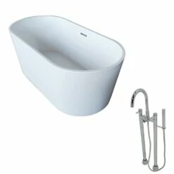 ANZZI Dover Series 5.6 Ft. Acrylic Classic Freestanding Flatbottom Non-Whirlpool Bathtub In White With Freestanding Faucet -Hansgrohe Shop FT009 0027