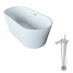 ANZZI Dover Series 5.6 Ft. Acrylic Classic Freestanding Flatbottom Non-Whirlpool Bathtub In White With Freestanding Faucet -Hansgrohe Shop FT009 0029