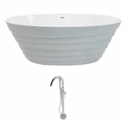 ANZZI Nimbus Series 5.6 Ft. Acrylic Classic Freestanding Flatbottom Non-Whirlpool Bathtub In White With Freestanding Faucet