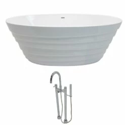 ANZZI Nimbus Series 5.6 Ft. Acrylic Classic Freestanding Flatbottom Non-Whirlpool Bathtub In White With Freestanding Faucet -Hansgrohe Shop FT068 0027