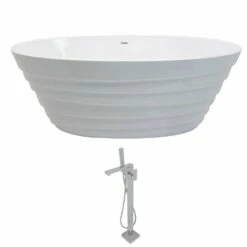 ANZZI Nimbus Series 5.6 Ft. Acrylic Classic Freestanding Flatbottom Non-Whirlpool Bathtub In White With Freestanding Faucet -Hansgrohe Shop FT068 0028