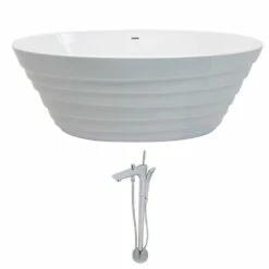 ANZZI Nimbus Series 5.6 Ft. Acrylic Classic Freestanding Flatbottom Non-Whirlpool Bathtub In White With Freestanding Faucet -Hansgrohe Shop FT068 0029